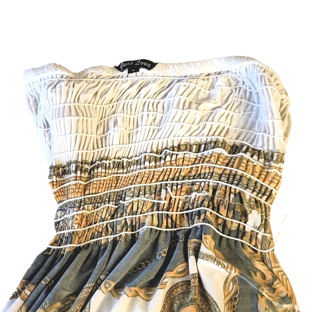 Italian Baroque Medallion Greek Key Mini Strapless Sundress Sz. L - Picture 7 of 7